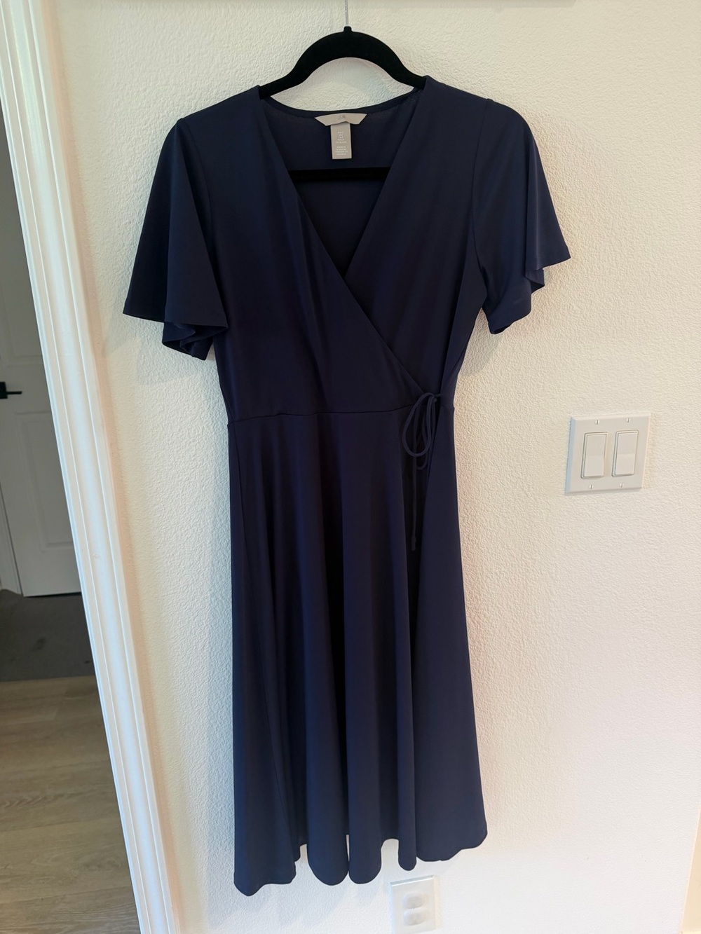 H&M Navy Wrap Midi Dress with Flutter Sleeves